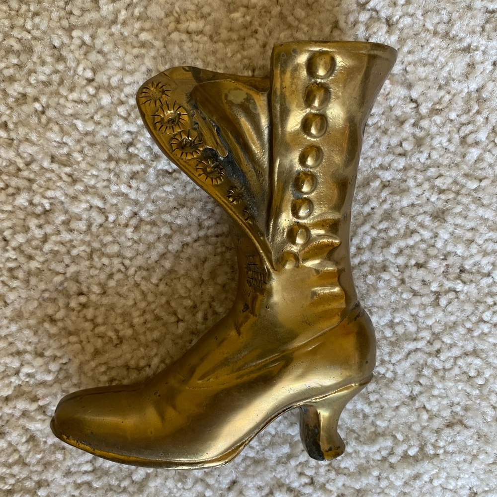 Witchy bronze brass boot vase - trinkets vintage metal decor bookend Halloween